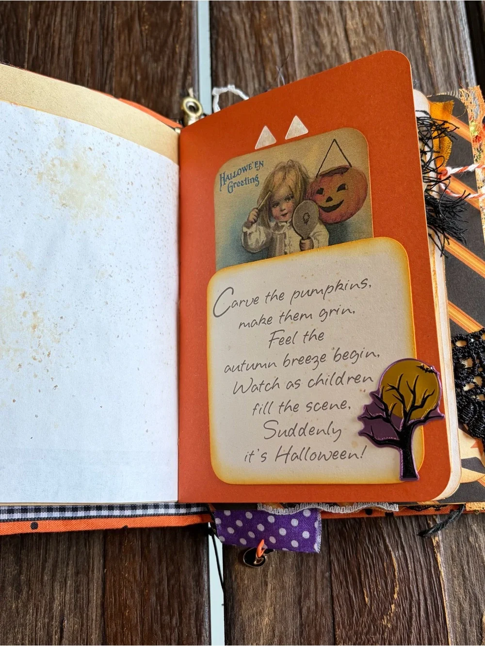 Halloween Junk Journal Small Handmade Decorated 3 Sig Pumpkin Jack O Lantern